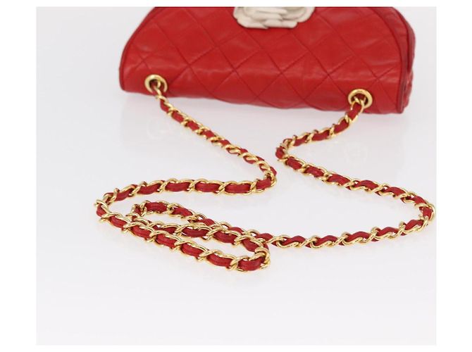 CHANEL Borsa a Spalla con Catena Matelassé Camelia in Pelle di Agnello Rossa Oro CC Auth 154769 Rosso D'oro - vista 7