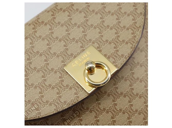 Céline Borsa a Spalla in Tela Macadam CELINE PVC Beige Oro Auth 157670 D'oro - vista 14