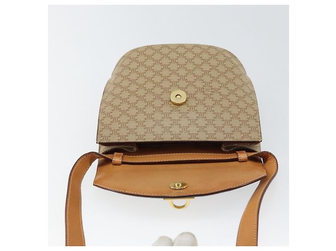 Céline Borsa a Spalla in Tela Macadam CELINE PVC Beige Oro Auth 157670 D'oro - vista 15