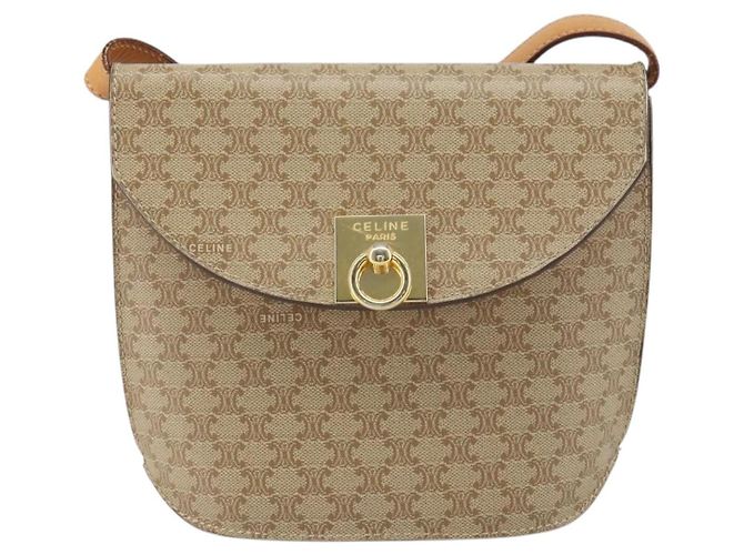 Céline Borsa a Spalla in Tela Macadam CELINE PVC Beige Oro Auth 157670 D'oro - vista 2