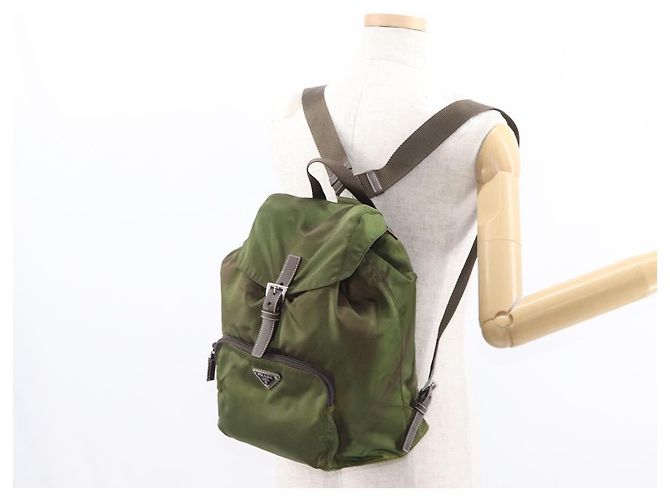 PRADA Backpack Nylon Khaki Silver Auth ti3504 Silvery - view 29