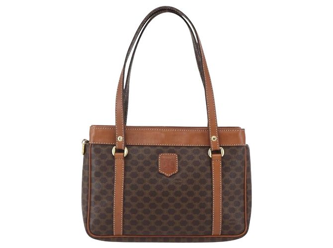 Céline Borsa a mano in tela Macadam CELINE in pelle PVC marrone oro Auth ki6186 D'oro - vista 13