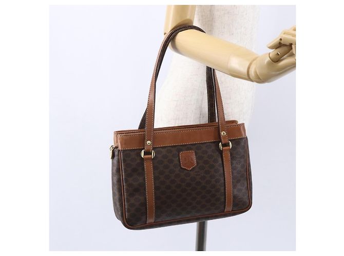 Céline Borsa a mano in tela Macadam CELINE in pelle PVC marrone oro Auth ki6186 D'oro - vista 24