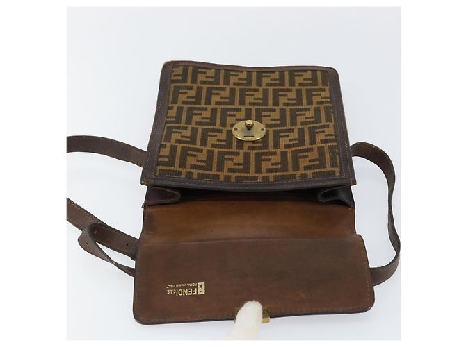 Borsa a Spalla in Tela Zucca FENDI Nera Marrone Auth ar13781 Nero - vista 10