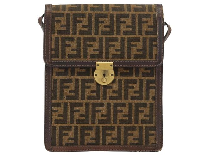 Borsa a Spalla in Tela Zucca FENDI Nera Marrone Auth ar13781 Nero - vista 13