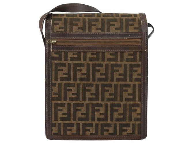 Borsa a Spalla in Tela Zucca FENDI Nera Marrone Auth ar13781 Nero - vista 2