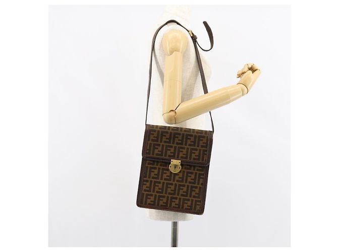Borsa a Spalla in Tela Zucca FENDI Nera Marrone Auth ar13781 Nero - vista 22