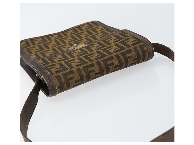 Borsa a Spalla in Tela Zucca FENDI Nera Marrone Auth ar13781 Nero - vista 6