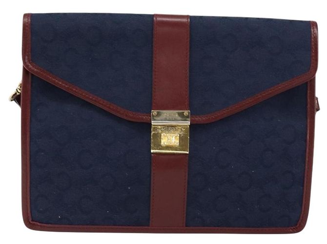 Céline Borsa a Spalla Celine C Sulky in Tela Blu Navy e Oro Auth BA8171 D'oro - vista 13