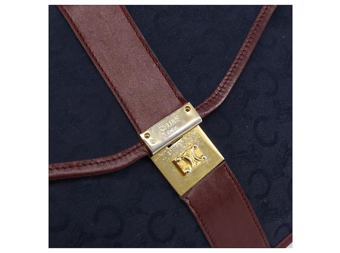 Céline Borsa a Spalla Celine C Sulky in Tela Blu Navy e Oro Auth BA8171 D'oro - vista 17