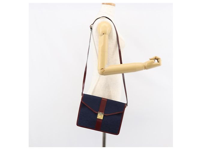 Céline Borsa a Spalla Celine C Sulky in Tela Blu Navy e Oro Auth BA8171 D'oro - vista 22