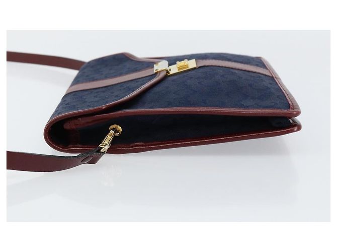 Céline Borsa a Spalla Celine C Sulky in Tela Blu Navy e Oro Auth BA8171 D'oro - vista 4