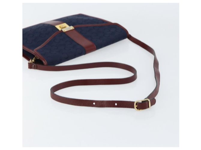 Céline Borsa a Spalla Celine C Sulky in Tela Blu Navy e Oro Auth BA8171 D'oro - vista 7