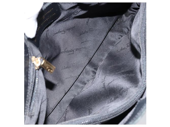 Sac à bandoulière Gancini en cuir noir et or Auth BA8226 de Salvatore Ferragamo Doré - vue 11