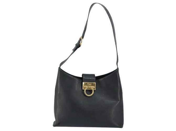 Sac à bandoulière Gancini en cuir noir et or Auth BA8226 de Salvatore Ferragamo Doré - vue 13