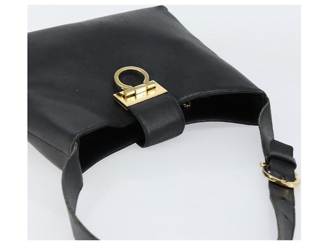 Sac à bandoulière Gancini en cuir noir et or Auth BA8226 de Salvatore Ferragamo Doré - vue 6