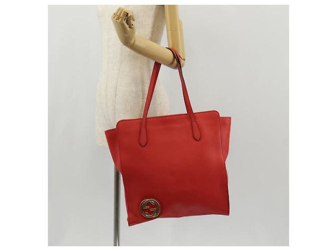 GUCCI Bolsa Tote entrelaçada em couro vermelho e dourado 353581 Auth am9922V - vista 25