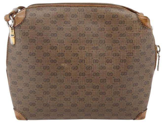 Gucci Borsa a Spalla Micro GG Supreme PVC Marrone Oro 007 104 4916 Auth BA6559 D'oro - vista 2