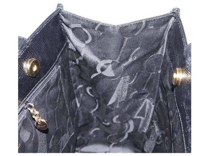Salvatore Ferragamo Vala Präge-Tote aus Leder in Schwarz und Gold Auth BA7328 Golden - Ansicht 17