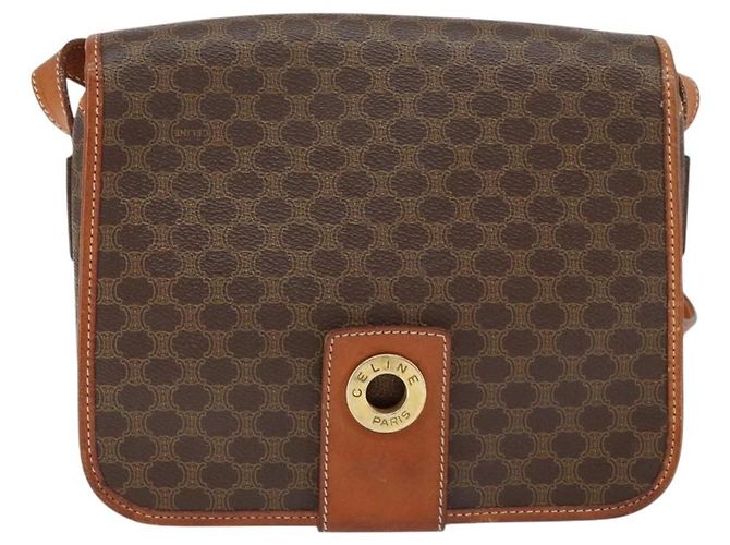 Céline Borsa a Spalla in Tela Macadam CELINE in Pelle PVC Marrone Oro Auth 149062 D'oro - vista 13