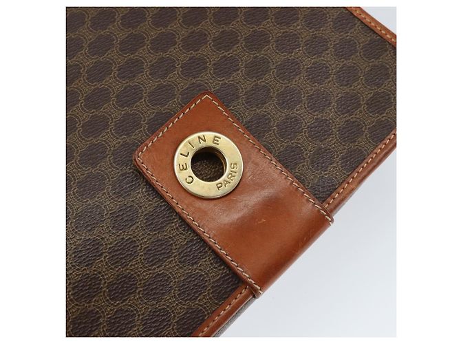 Céline Borsa a Spalla in Tela Macadam CELINE in Pelle PVC Marrone Oro Auth 149062 D'oro - vista 17