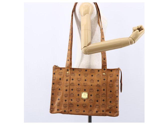 Borsa Tote MCM Logogram Vicetos in pelle PVC marrone e oro Auth gh1079 D'oro - vista 21