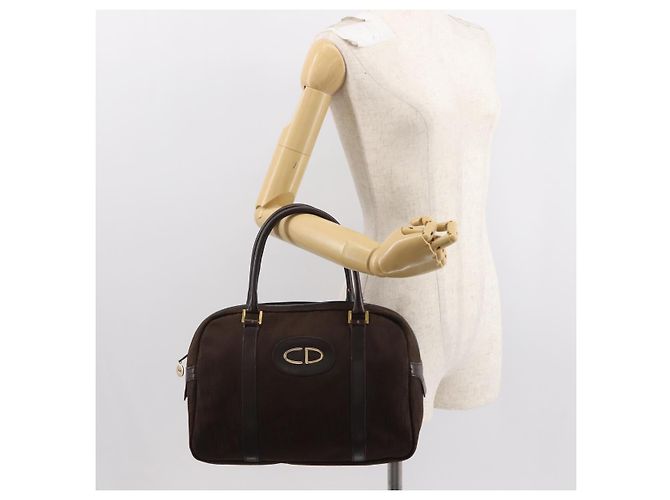 Borsa a mano in tela Trotter Christian Dior marrone oro Auth ep11591 - vista 21