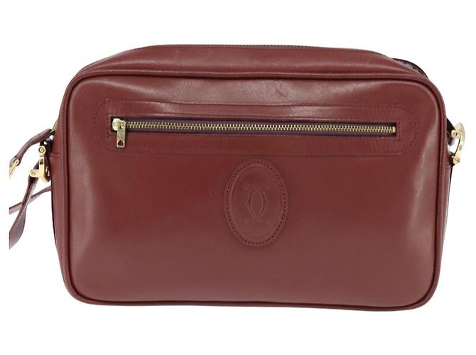 Cartier Borsa a spalla Must Line in pelle bordeaux e oro Auth bs30552 D'oro Bordò - vista 13