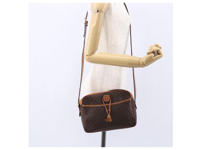 Céline Borsa a Spalla in Tela Macadam CELINE in Pelle PVC Marrone Oro Auth 151051 D'oro - vista 24
