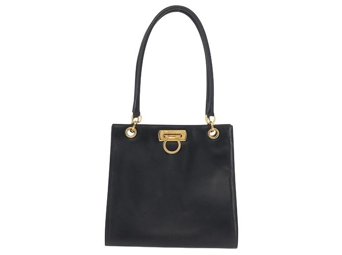Borsa a Spalla Gancini in Pelle Salvatore Ferragamo Blu Navy Oro Auth 148175 D'oro - vista 13
