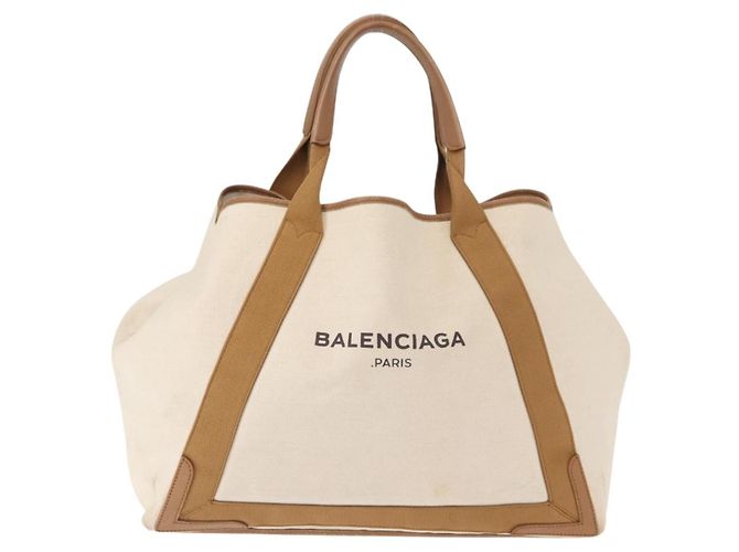 Bolsa Cabas Navy Balenciaga em lona e couro bege claro prateado 339936 Auth gh1160 Marrom Prata - vista 13