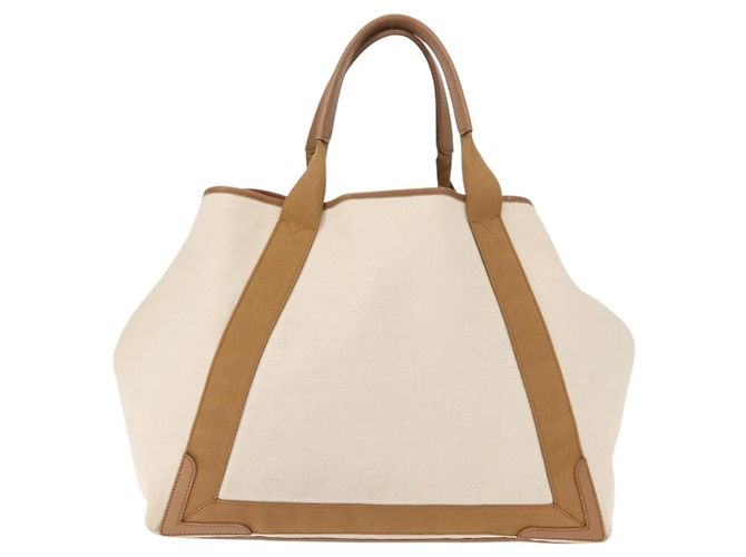 Bolsa Cabas Navy Balenciaga em lona e couro bege claro prateado 339936 Auth gh1160 Marrom Prata - vista 2