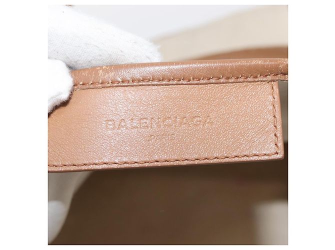 Bolsa Cabas Navy Balenciaga em lona e couro bege claro prateado 339936 Auth gh1160 Marrom Prata - vista 20