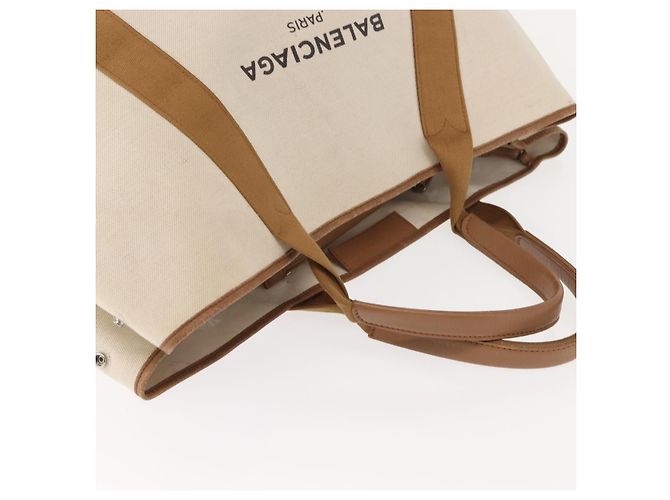 Bolsa Cabas Navy Balenciaga em lona e couro bege claro prateado 339936 Auth gh1160 Marrom Prata - vista 7