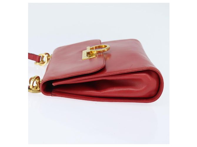 Borsa a Spalla Gancini in Pelle Rossa e Oro Salvatore Ferragamo Auth hk3177 Rosso D'oro - vista 3