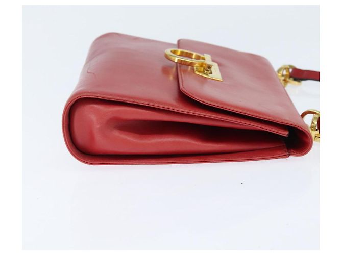 Borsa a Spalla Gancini in Pelle Rossa e Oro Salvatore Ferragamo Auth hk3177 Rosso D'oro - vista 4