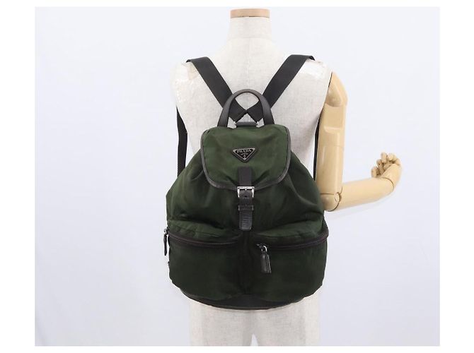 PRADA Backpack Nylon Khaki Silver Auth kk592 Silvery - view 29