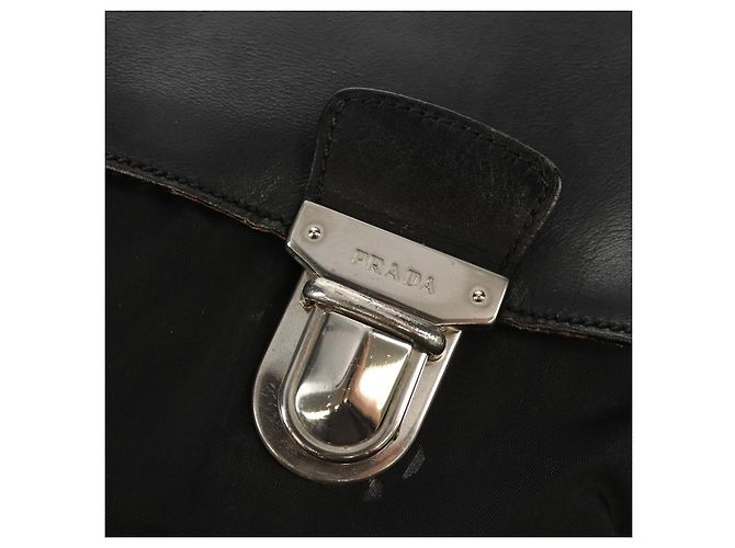 Borsa da lavoro PRADA in nylon e pelle nera argento autentica bs31717 Nero - vista 15
