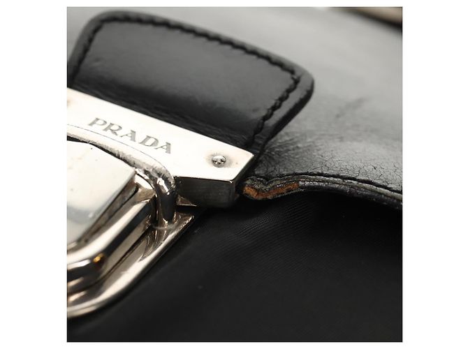 Borsa da lavoro PRADA in nylon e pelle nera argento autentica bs31717 Nero - vista 16
