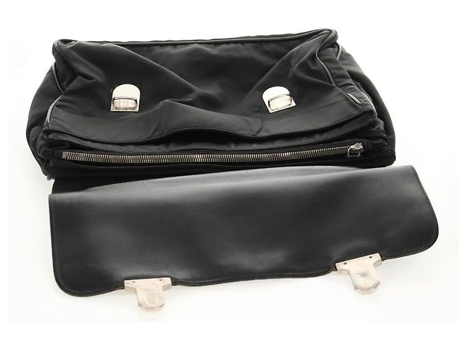 Borsa da lavoro PRADA in nylon e pelle nera argento autentica bs31717 Nero - vista 17
