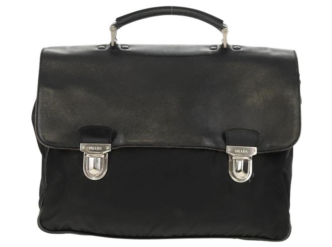 Borsa da lavoro PRADA in nylon e pelle nera argento autentica bs31717 Nero - vista 2