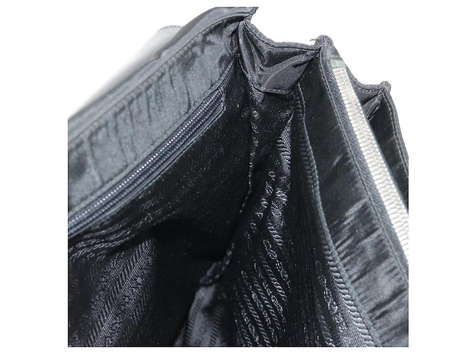 Borsa da lavoro PRADA in nylon e pelle nera argento autentica bs31717 Nero - vista 27