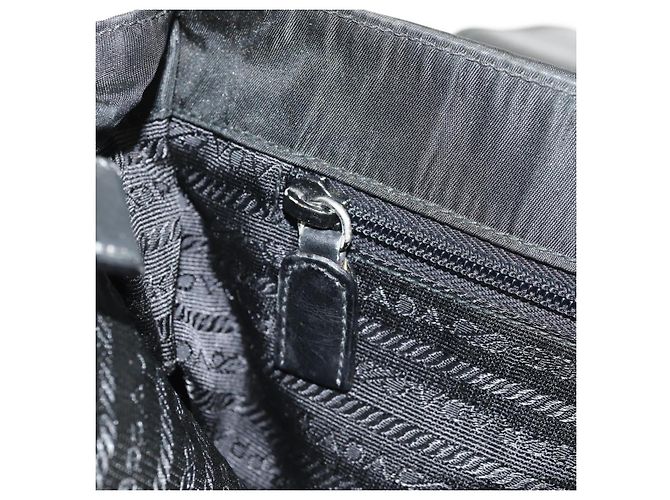 Borsa da lavoro PRADA in nylon e pelle nera argento autentica bs31717 Nero - vista 29