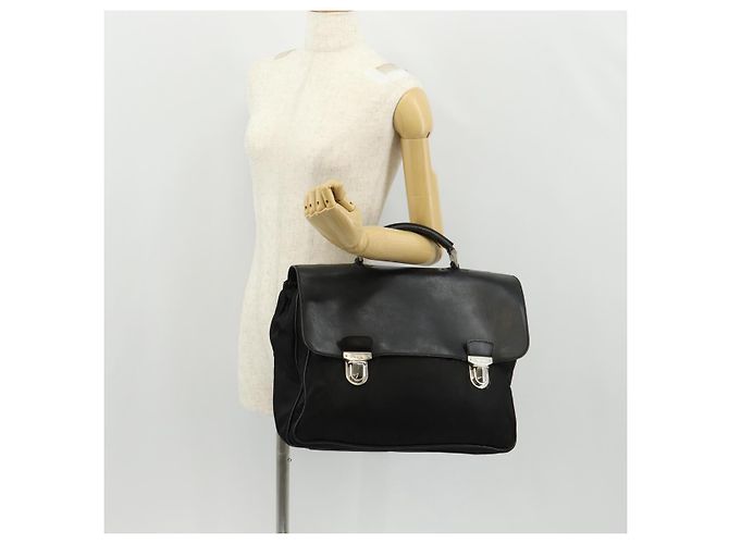 Borsa da lavoro PRADA in nylon e pelle nera argento autentica bs31717 Nero - vista 32