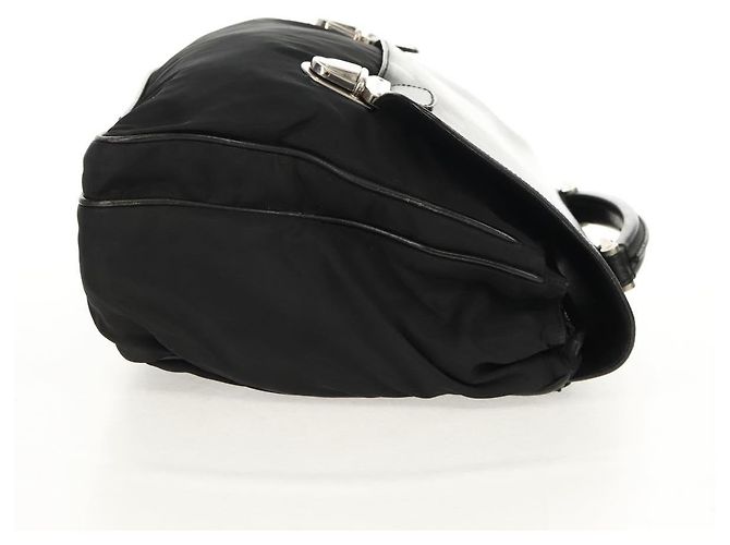 Borsa da lavoro PRADA in nylon e pelle nera argento autentica bs31717 Nero - vista 5