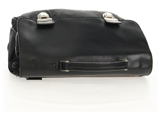 Borsa da lavoro PRADA in nylon e pelle nera argento autentica bs31717 Nero - vista 6