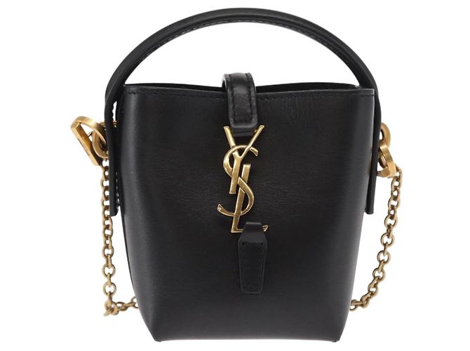 SAINT LAURENT Micro Borsa a Mano Pelle Nera Oro Auth 154229SM Nero D'oro - vista 2