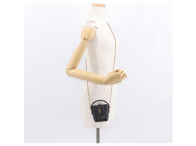 SAINT LAURENT Micro Borsa a Mano Pelle Nera Oro Auth 154229SM Nero D'oro - vista 22