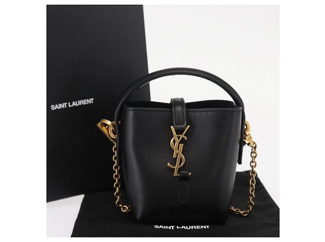 SAINT LAURENT Micro Borsa a Mano Pelle Nera Oro Auth 154229SM Nero D'oro - vista 23