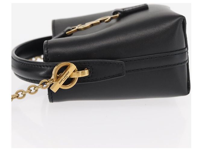 SAINT LAURENT Micro Borsa a Mano Pelle Nera Oro Auth 154229SM Nero D'oro - vista 5
